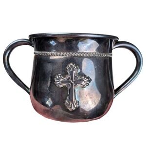Vintage Reed & Barton Silverplate Double Handle Baby Cup Cross Beaded Rim 4711